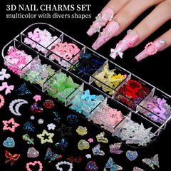 FANDAMEI Nail Charms & Rhinestones Kit – 8 Boxes 3D Nail Gems, Pearls & Flatback Crystals