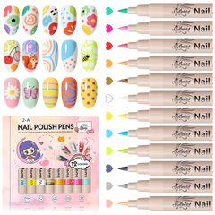 12 Colors 3D Nail Art Pens Set – Quick-Drying Acrylic Nail Paint Markers with Dotting & Liner Brush