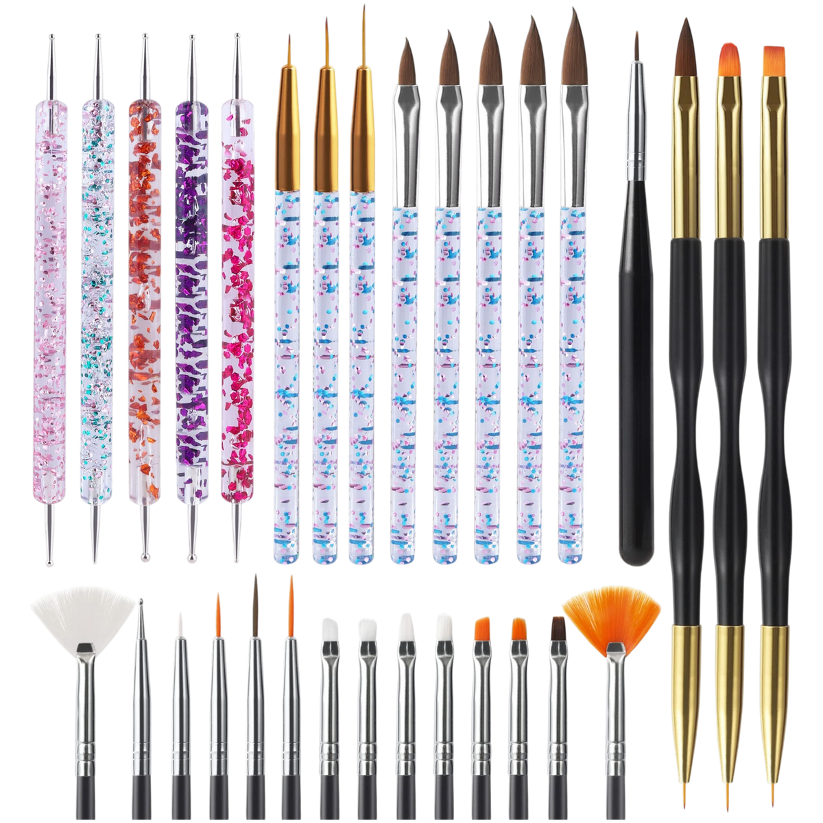 Artdone 31PCS Nail Art Brushes & Tools Set – Dotting Tools, Striping Brushes & Dust Brush