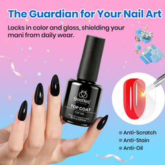 Beetles No Wipe Gel Top Coat & Base Coat Set 15ml (2 Pack) – Long Lasting Shine Finish