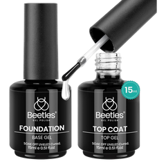 Beetles No Wipe Gel Top Coat & Base Coat Set 15ml (2 Pack) – Long Lasting Shine Finish