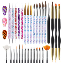 Artdone 31PCS Nail Art Brushes & Tools Set – Dotting Tools, Striping Brushes & Dust Brush