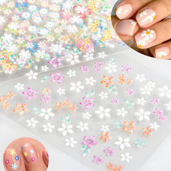 SPLOCUDU 30 Sheets 3D Nail Art Stickers – Colorful Daisy, Floral & Heart Self-Adhesive Decals