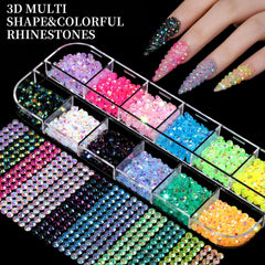 FANDAMEI Nail Charms & Rhinestones Kit – 8 Boxes 3D Nail Gems, Pearls & Flatback Crystals