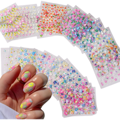 SPLOCUDU 30 Sheets 3D Nail Art Stickers – Colorful Daisy, Floral & Heart Self-Adhesive Decals